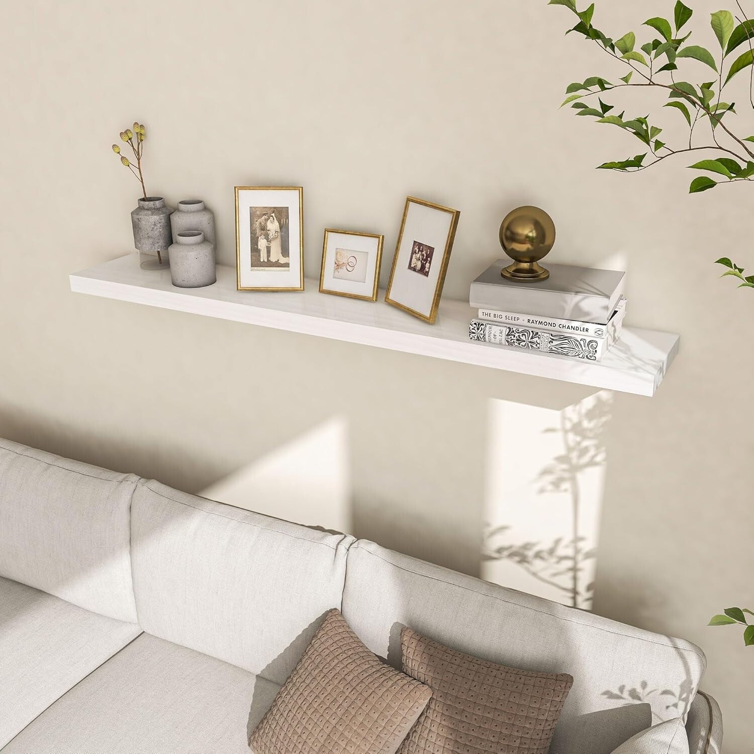 Deep Pine Wood Wall Shelf - Heavy-Duty Mounting Bracket for Functional Decor