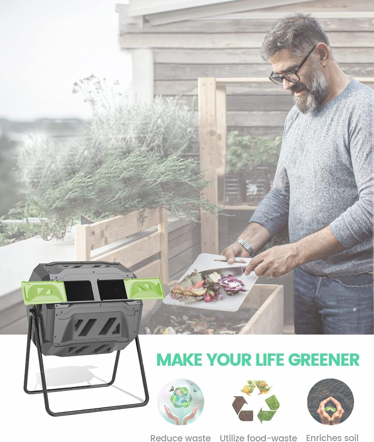 Advanced Dual Chamber Composter - 43 Gallon Tumbler with Convenient Access