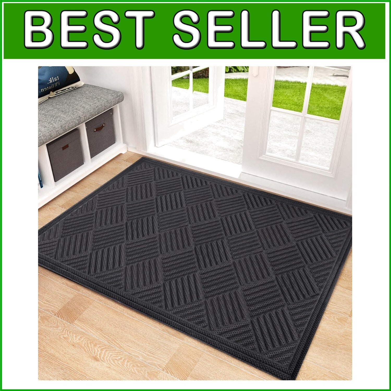 Durable Machine Washable Front Door Mat - Non-Slip Outdoor/Indoor Rug, 35.5"x24"