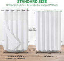 Load image into Gallery viewer, Modern White Shower Curtain with Easy Install Snap-in Liner for Luxury Bathrooms