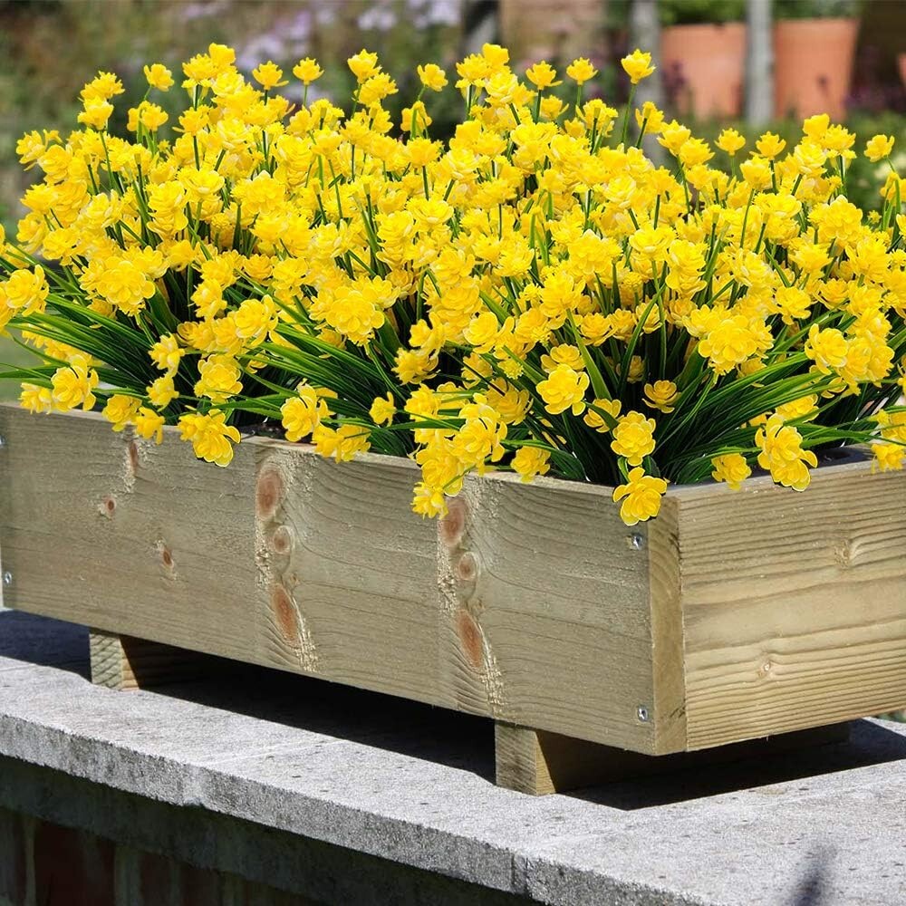20 Bundles of UV Resistant Yellow Artificial Flowers for Outdoor Decoration