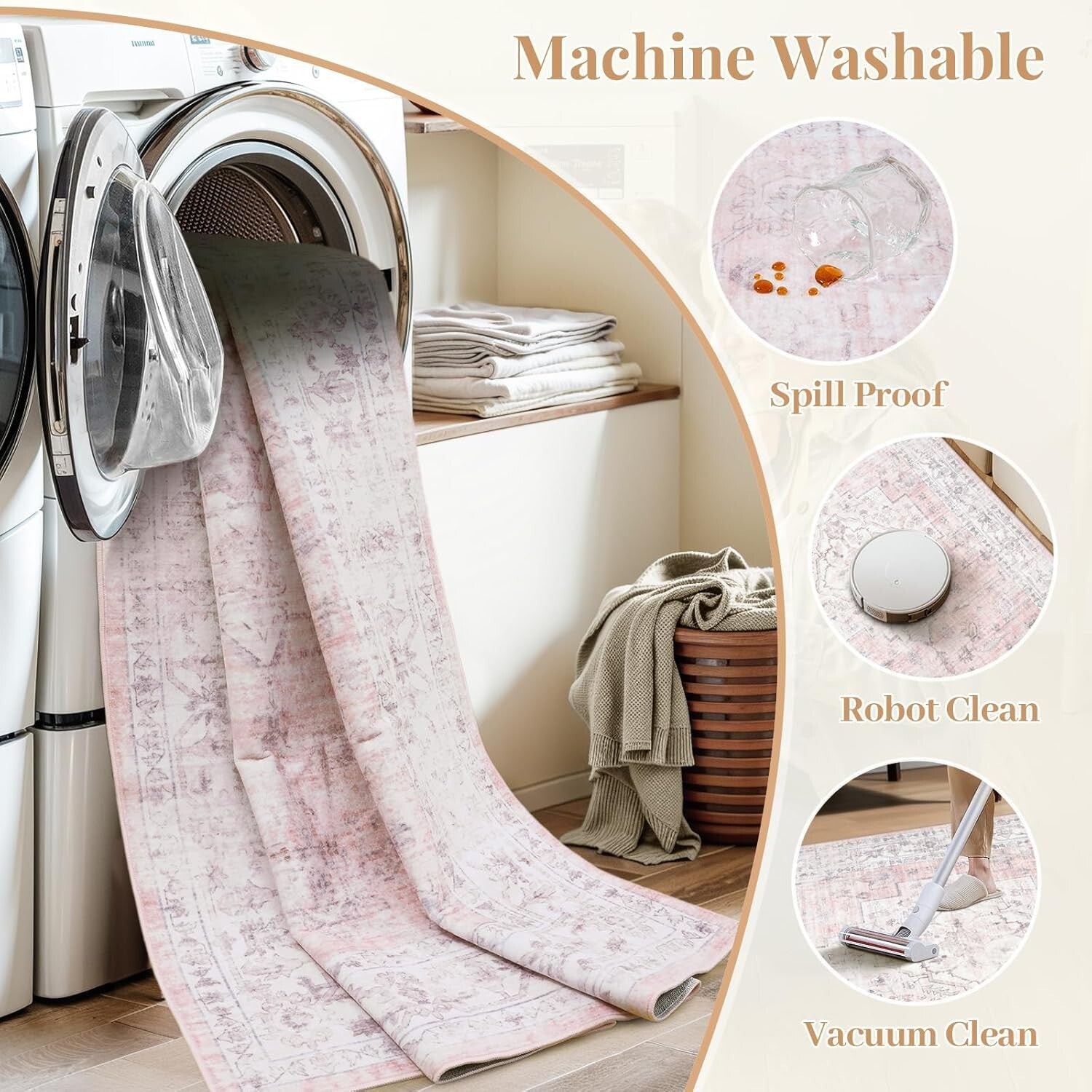 Stain-Resistant 10x14 Pink Rug - Soft, Braided Carpet for Living Room & Nursery