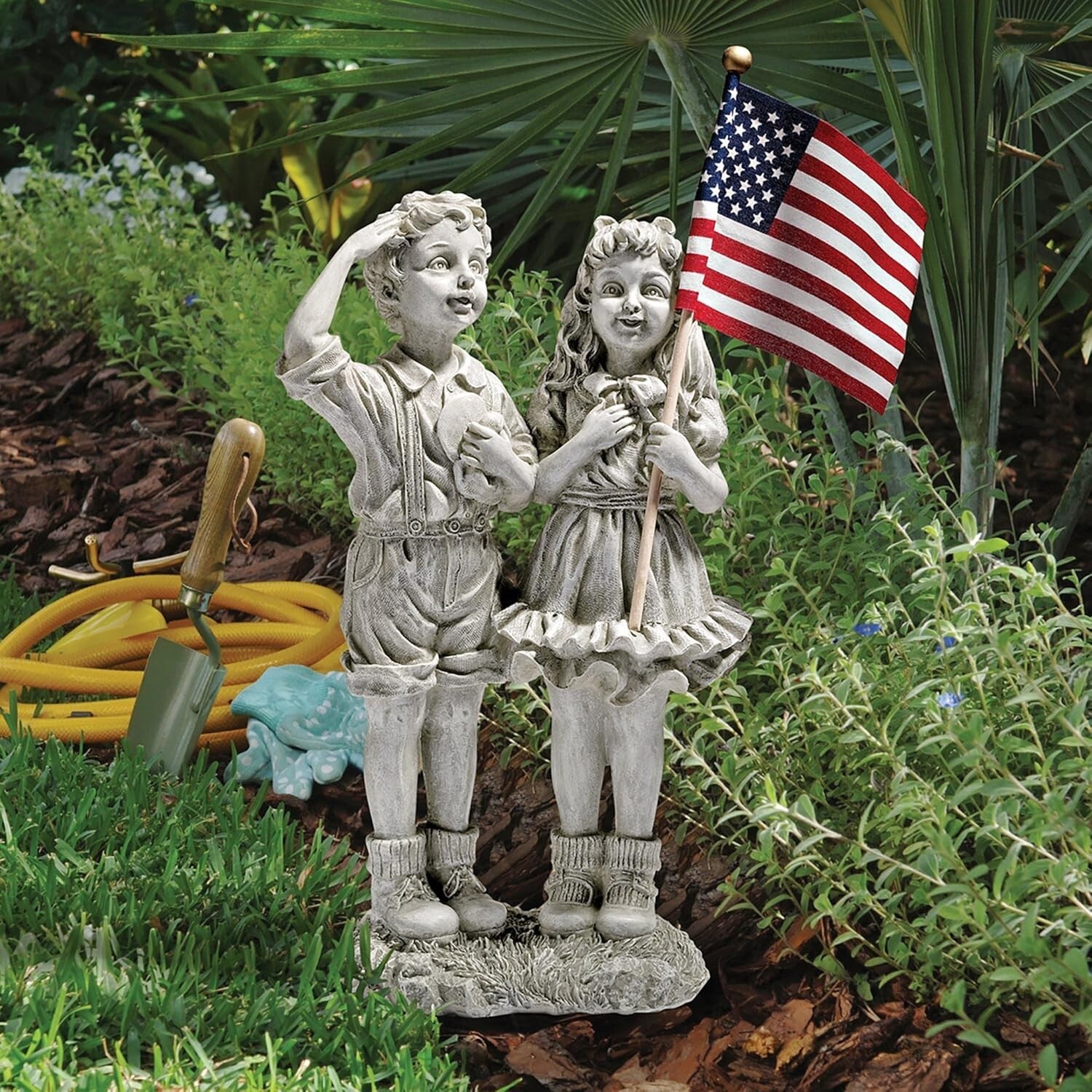 8" Patriotic Children Statue with USA Flag - Perfect for Memorials & Holidays