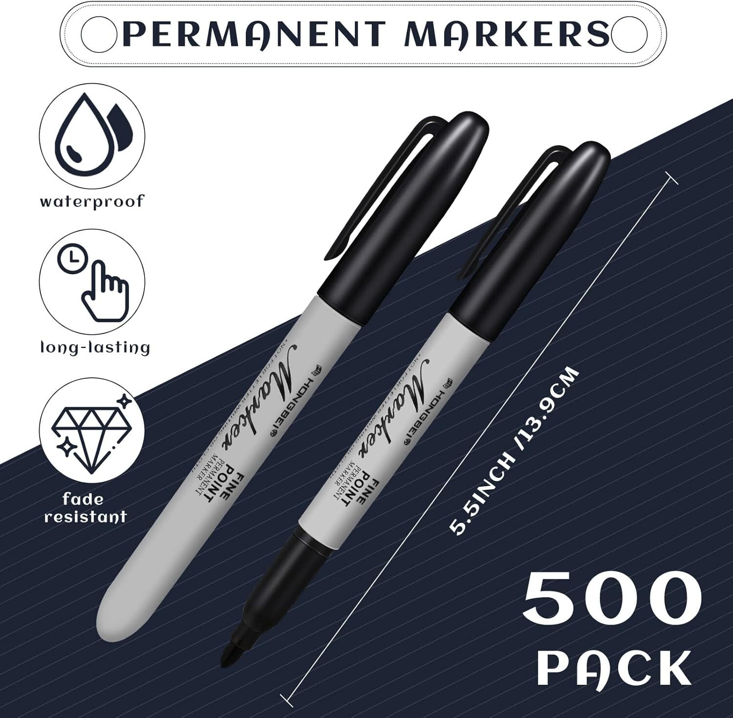 Durable 500-Pack Black Permanent Markers - Ideal for Classroom and Office Use