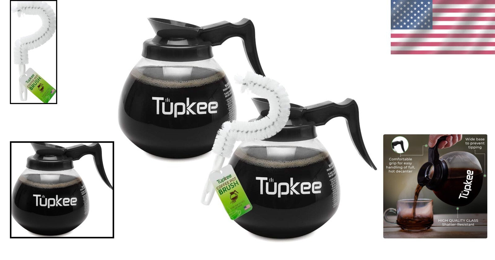 Ergonomic 12-Cup Coffee Decanter - Shatter-Resistant with Non-Scratch Brush