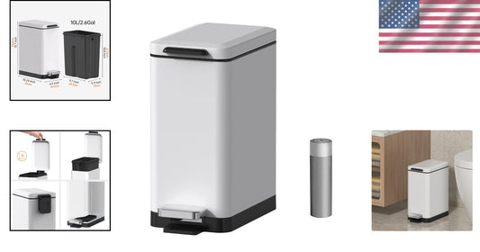 Elegant Slim Trash Can for Bathroom - 10L Stainless Steel with Soft Close Lid