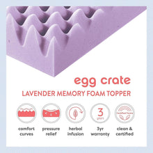Load image into Gallery viewer, Lavender Infused King Size Memory Foam Mattress Topper with Egg Crate Design