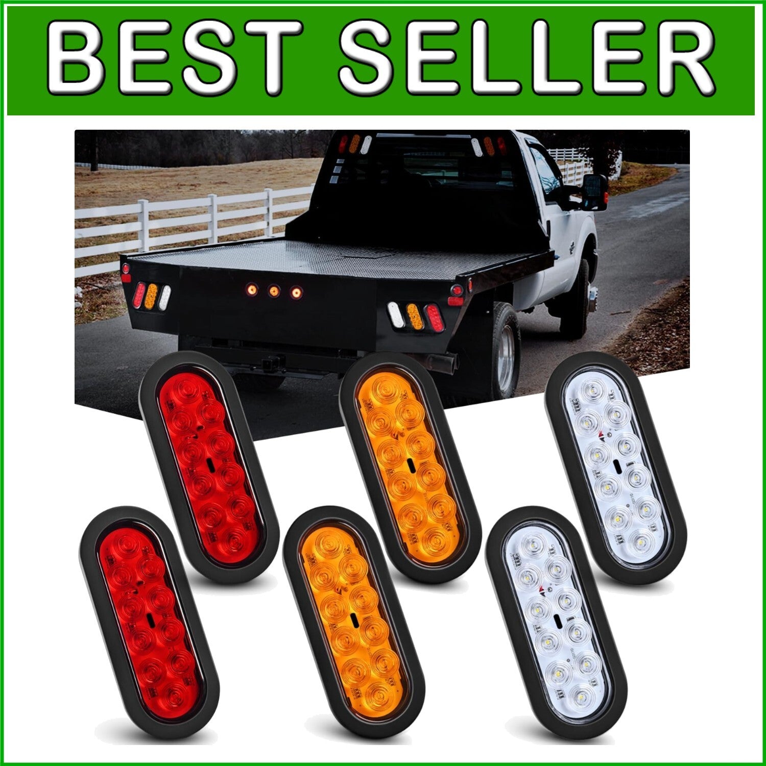 6 LED Trailer Tail Light Set - IP67 Waterproof with Red, Amber & White Lights