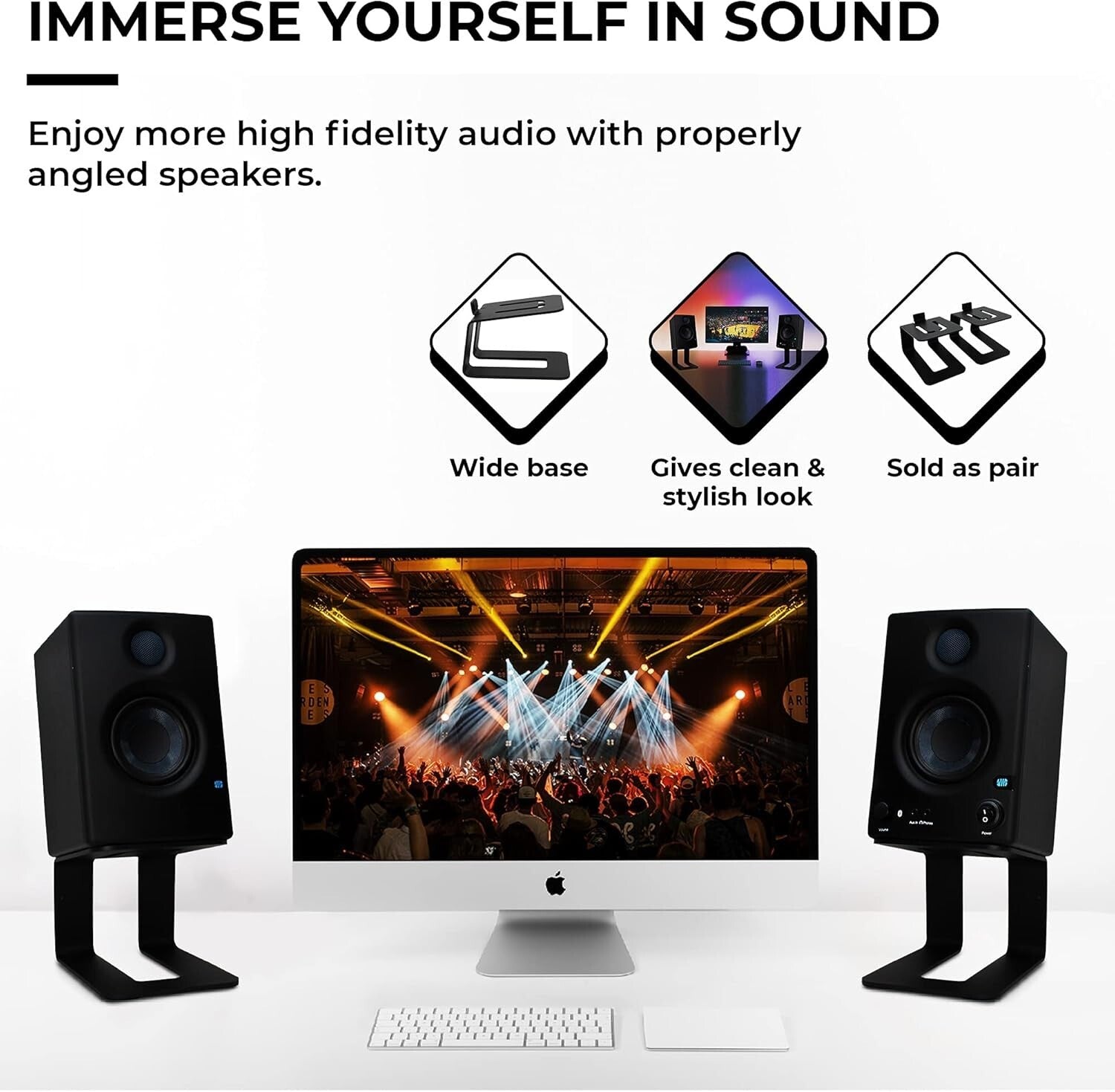 Compact Black Speaker Stands - 5-Degree Tilt for Enhanced Audio Experience