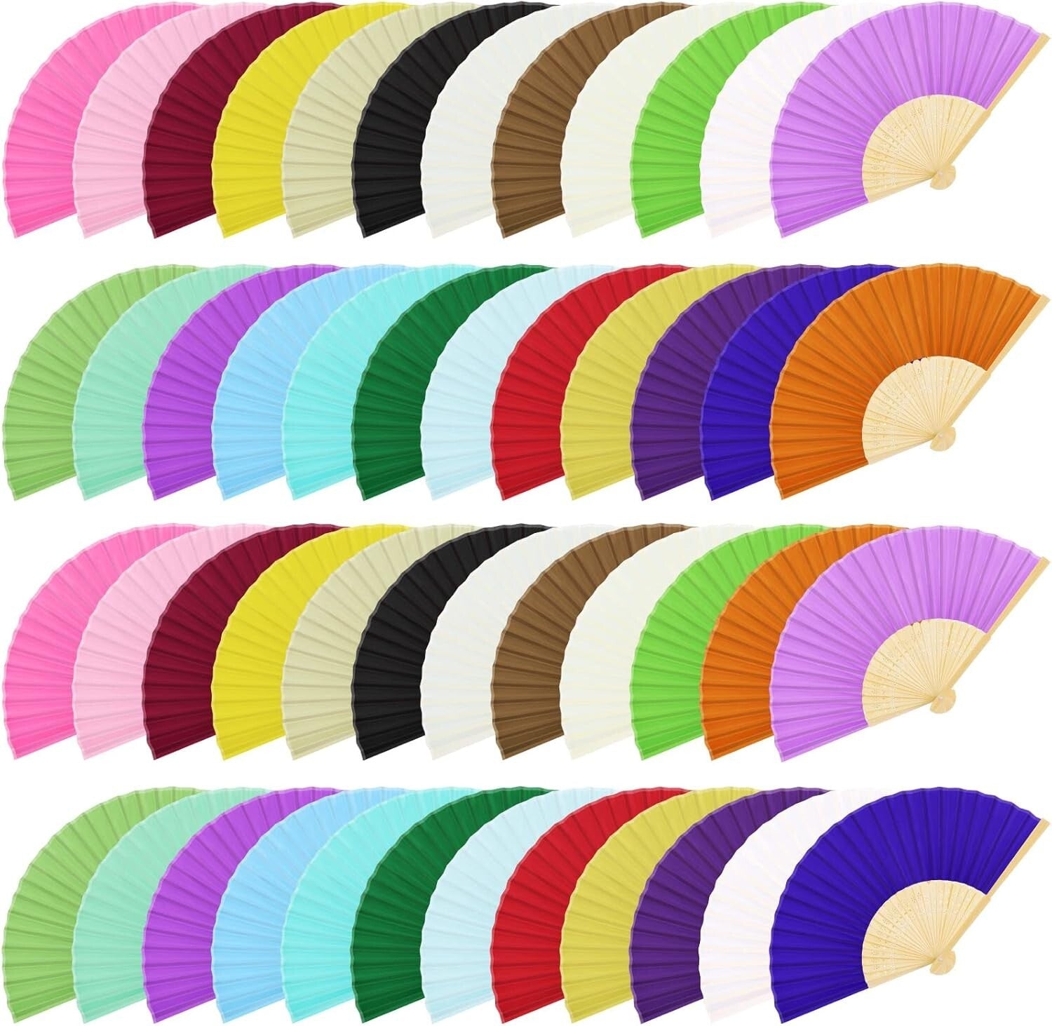 Decorative 48 Silk Bamboo Folding Fans - Perfect for Summer Parties & Weddings