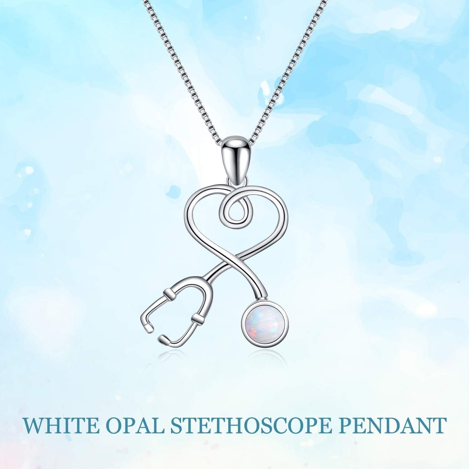 Hypoallergenic Medical Jewelry: Stethoscope Necklace with Opal Birthstone Charm