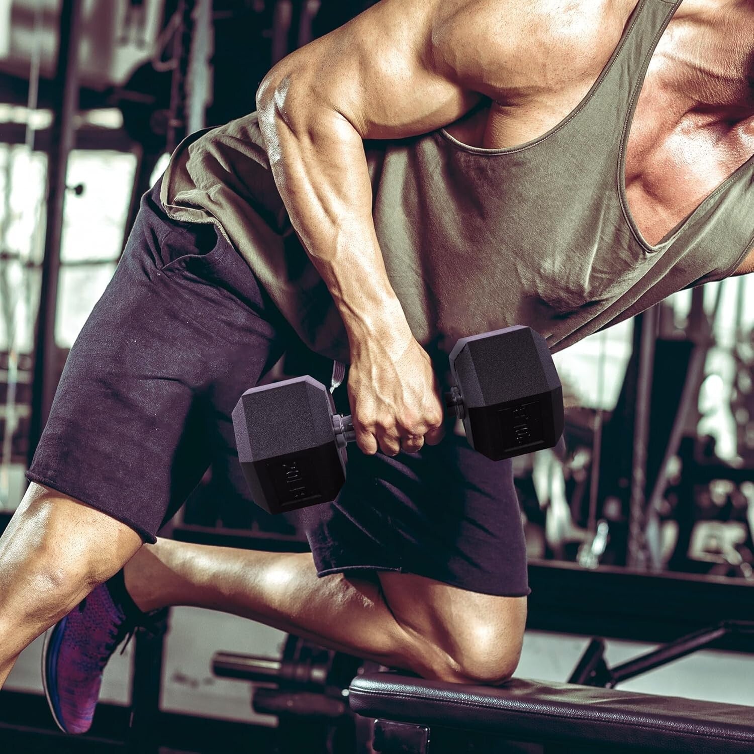 Durable 35 lb Hex Dumbbell - Rubber Coated, Non-Slip Hand Weight for Versatil...