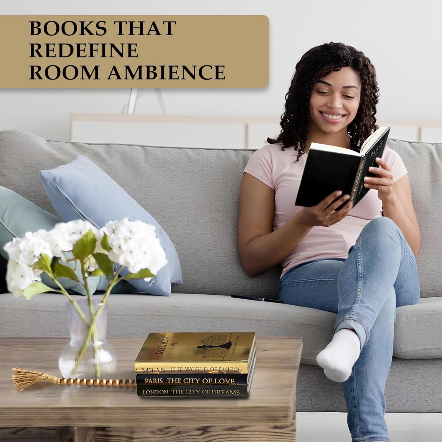 Stylish Decorative Book Set of 3 with Gold Accents - Perfect for Gift Giving