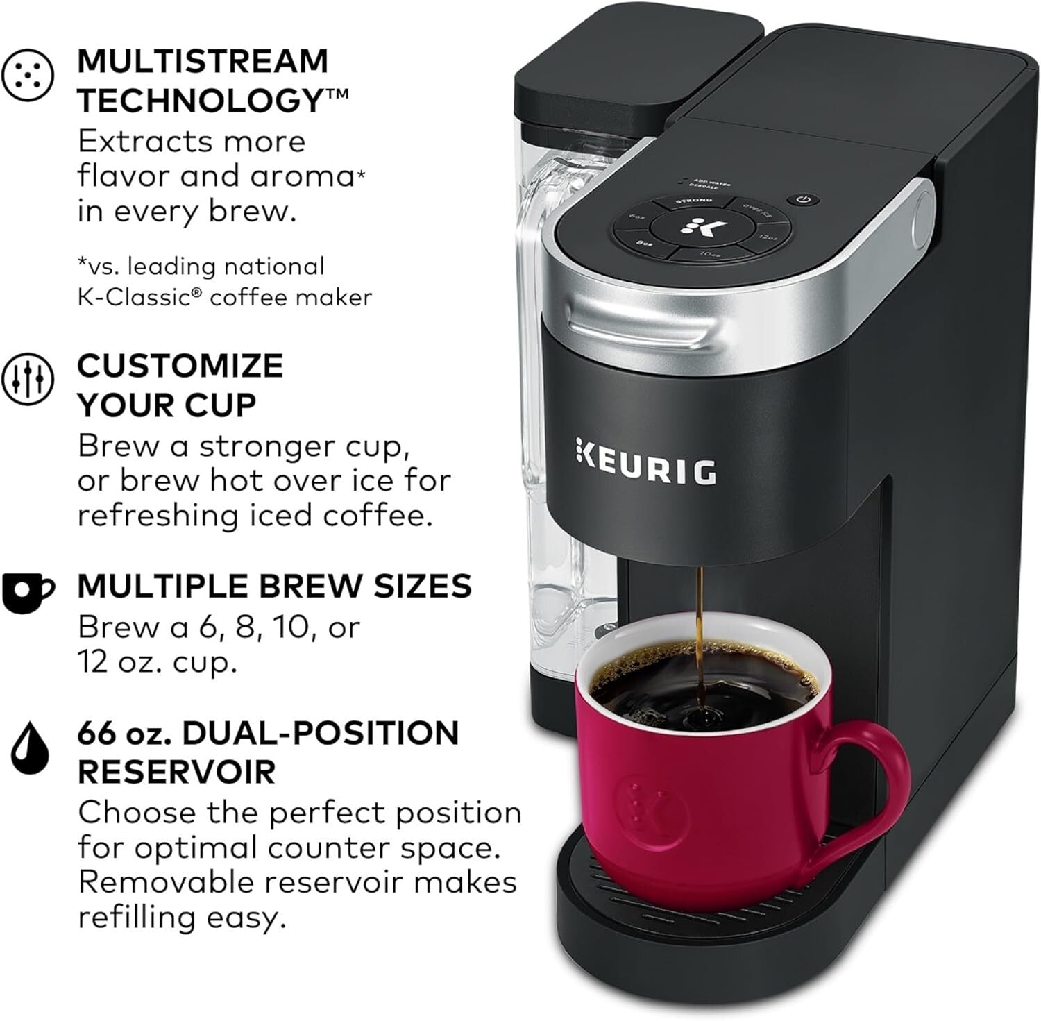 Innovative Single Serve Coffee Maker with Maintenance Alerts & Simple Controls