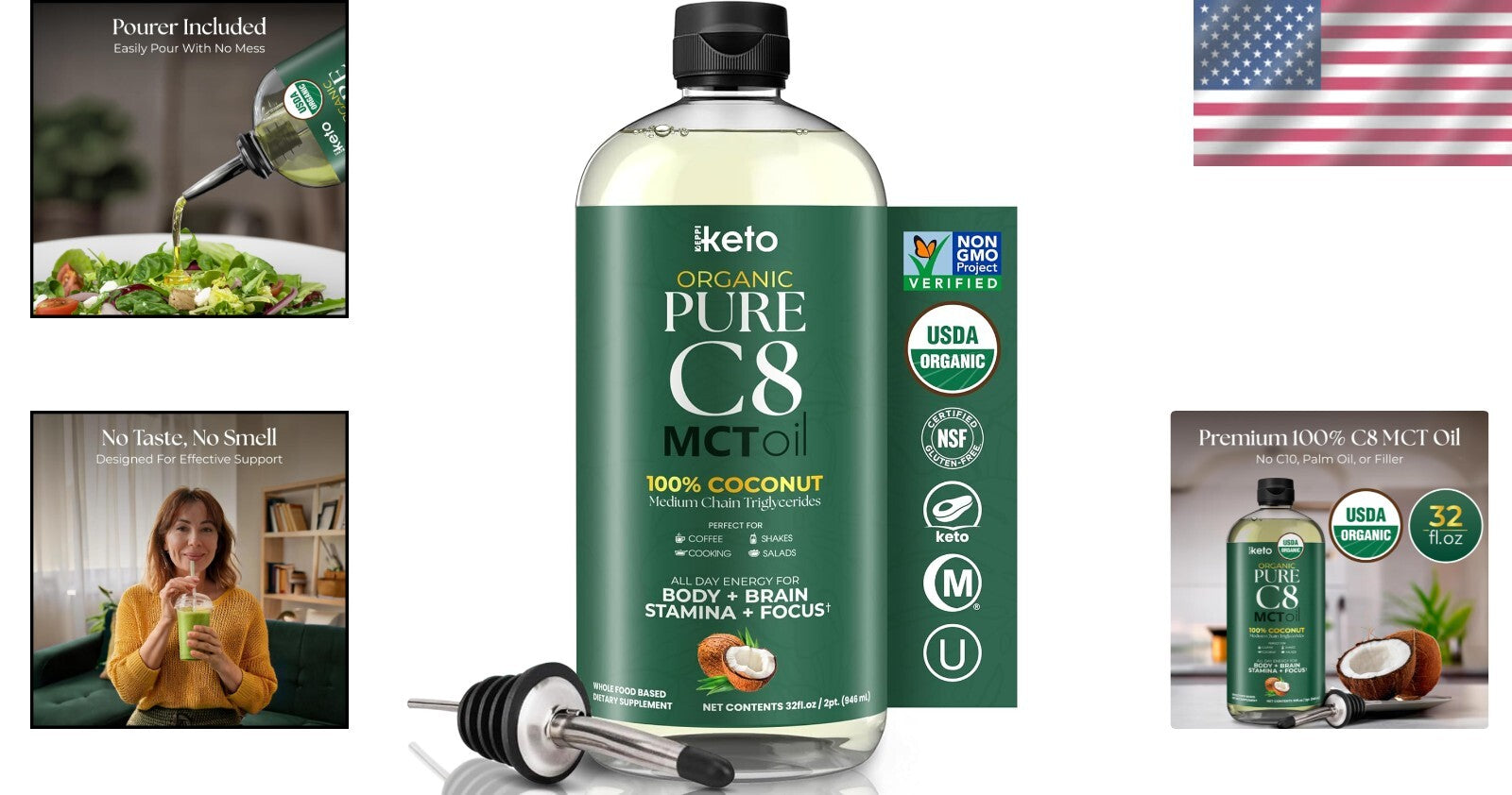 Flavorless Keto MCT Oil 32 oz - Non-GMO, Vegan, Perfect for Smoothies & Coffee