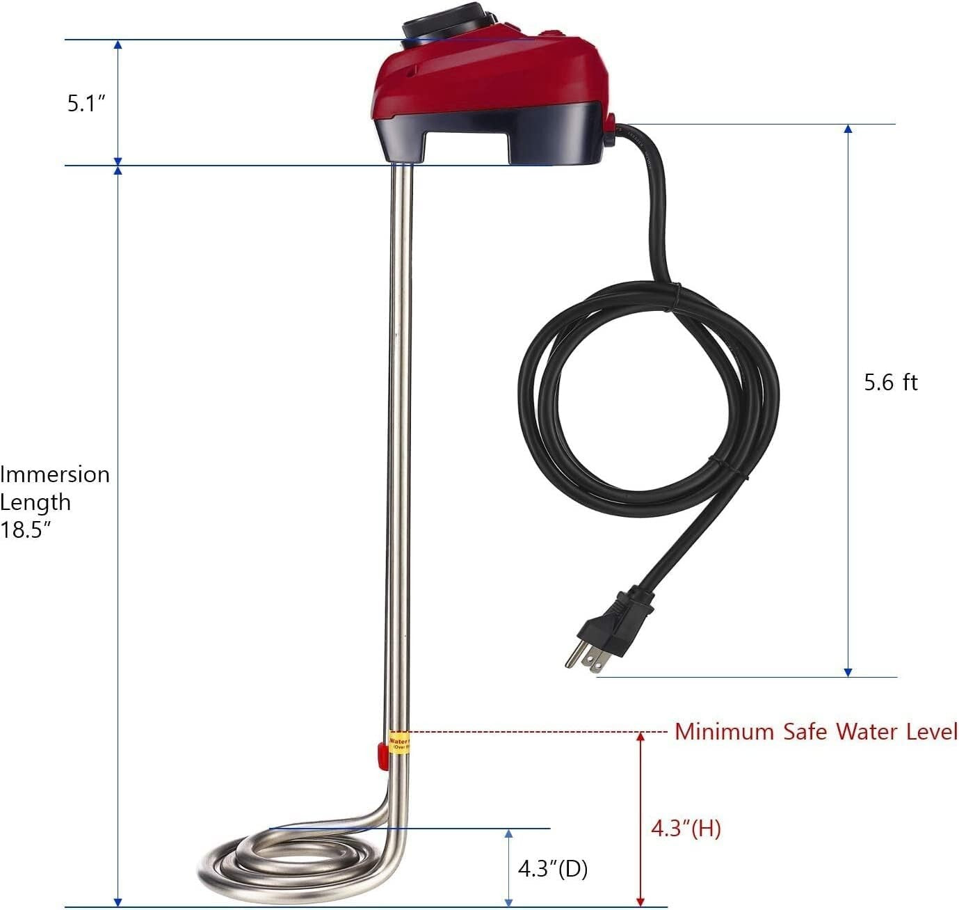 Heavy-Duty 1600W Immersion Heater with Safety Features & User-Friendly Design