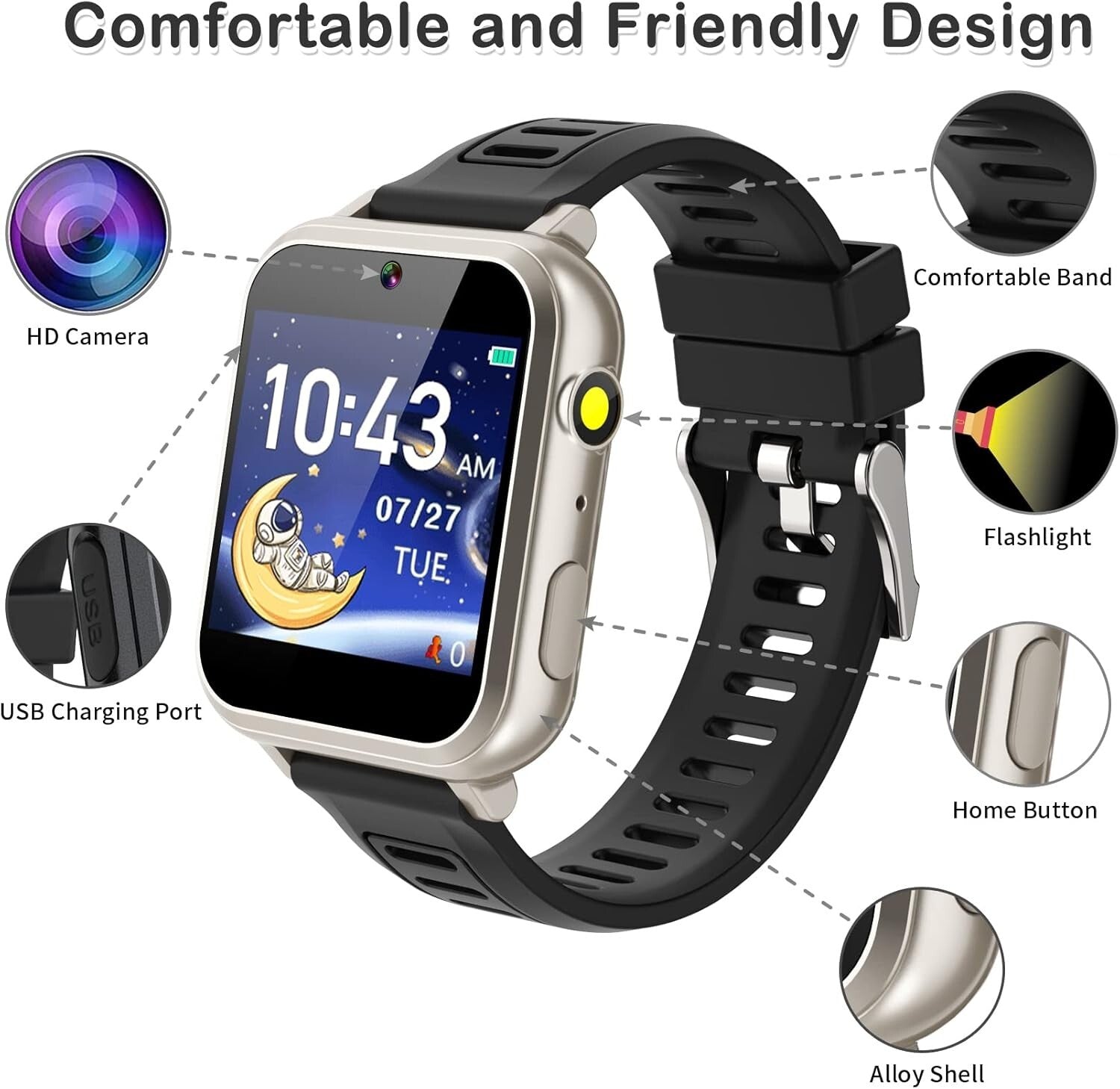 Durable Kids Smart Watch with Touchscreen & 24 Games - Ideal for Young Explorers