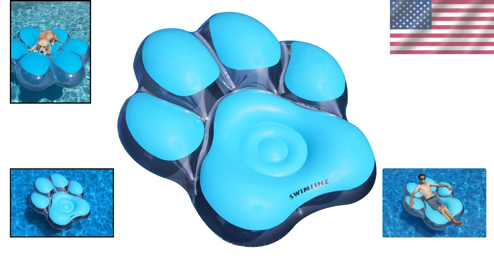 Blue Pawprint Inflatable Pool Float for Kids & Adults - 2-3 Person Capacity