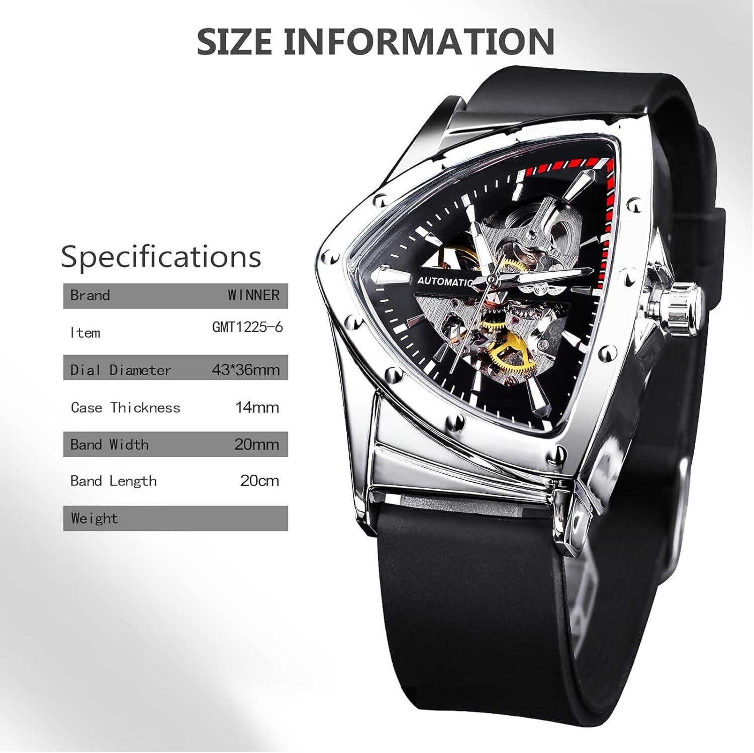 Unique Triangle Shield Skeleton Watch for Men - Self-Winding & Luminous Design