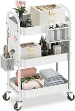 Load image into Gallery viewer, Durable 3-Tier Rolling Cart with Baskets &amp; Hooks - Easy Assembly Required
