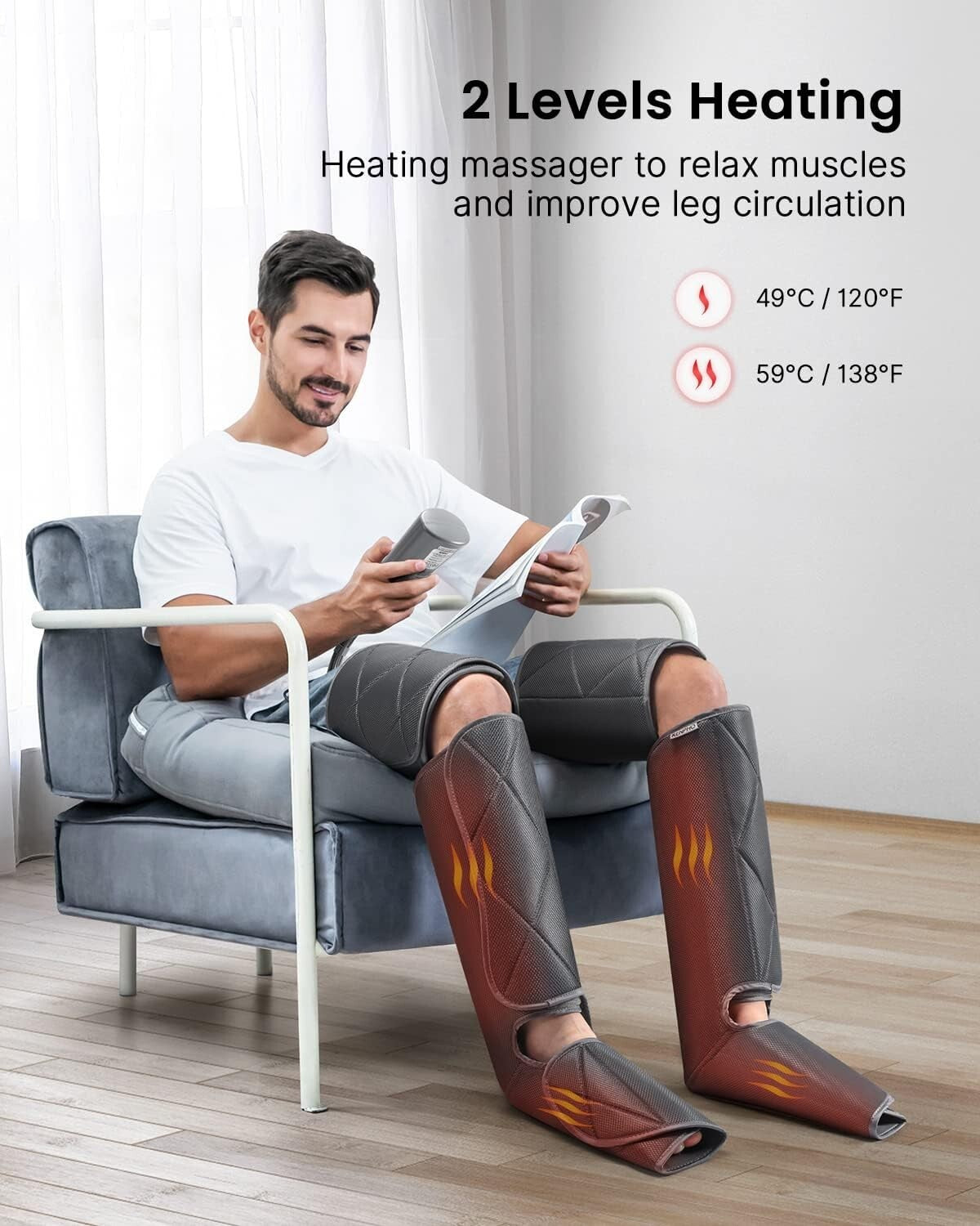 Effective Leg Massager with Heating Therapy for Ultimate Relaxation - Grey