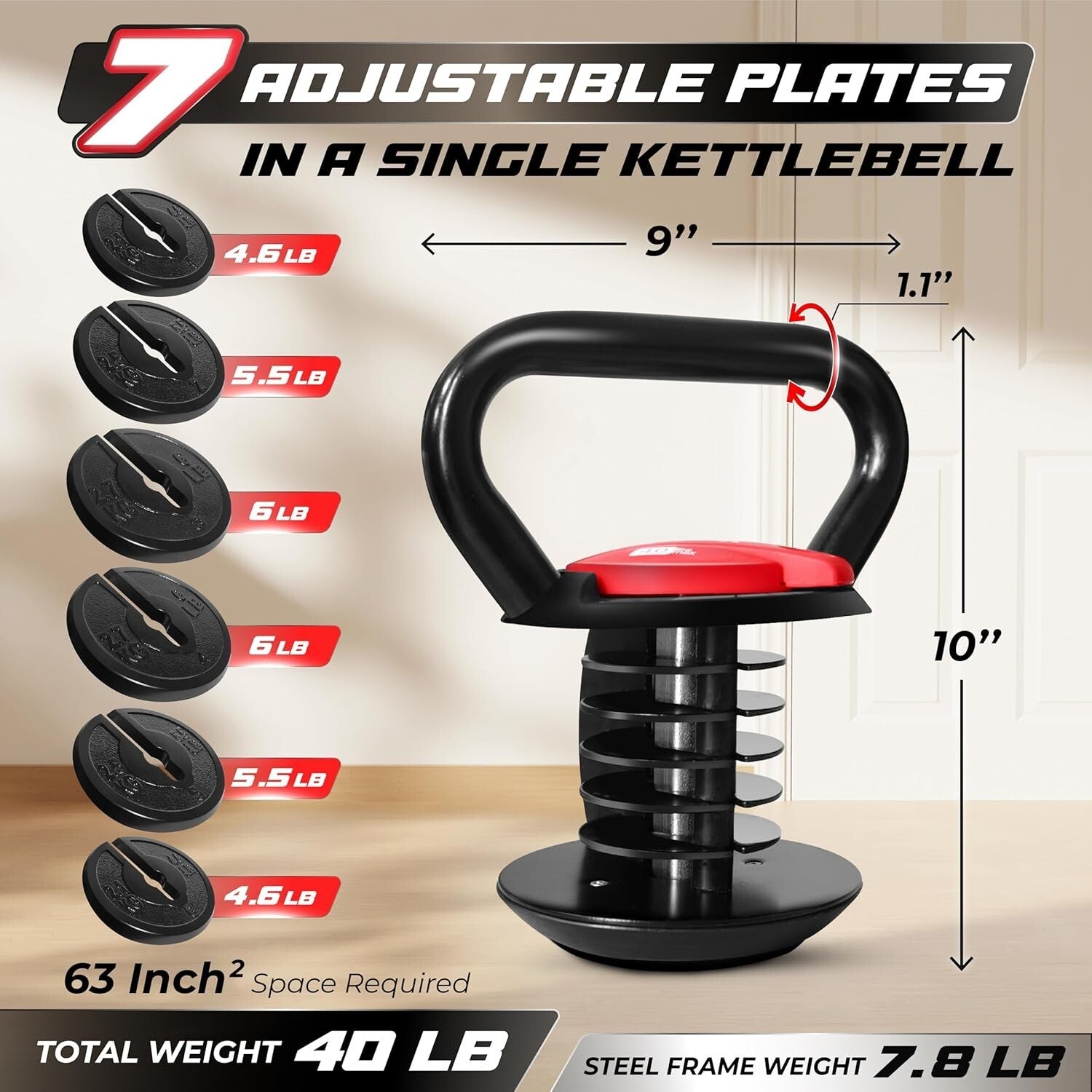 Adjustable 40lb Cast Iron Kettlebell with Non-Slip Handle for Versatile Workouts