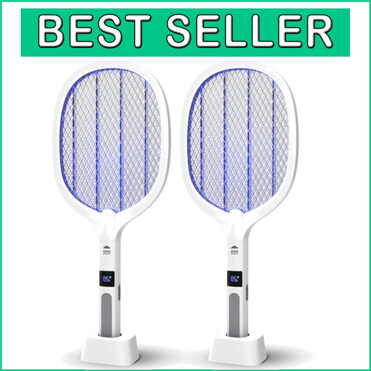 2-in-1 Electric Bug Zapper & Fly Swatter with Triple Safety Mesh, Pack of 2
