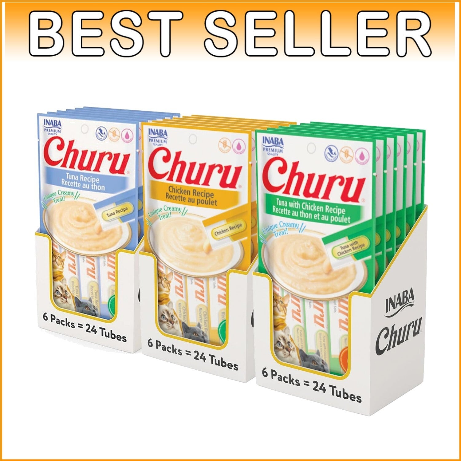 72 Tube Variety Pack of Lickable Creamy Cat Treats - Tuna & Chicken Flavors