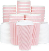 Load image into Gallery viewer, Travel-Ready 16 oz Disposable Coffee Cups - Hot &amp; Cold, 70-Pack Pink Crepe Style