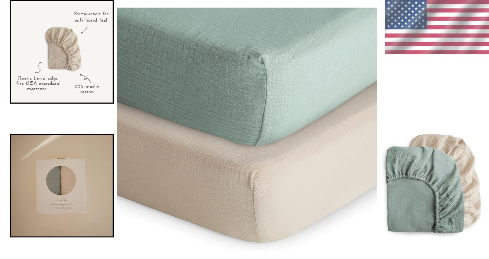 Cozy & Soft Muslin Fitted Crib Sheets - Machine Washable 2-Pack in Chic Colors