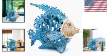 Load image into Gallery viewer, Coastal Coral Reef Angel Sculpture in Turquoise &amp; Blue - Art Deco Tabletop Decor