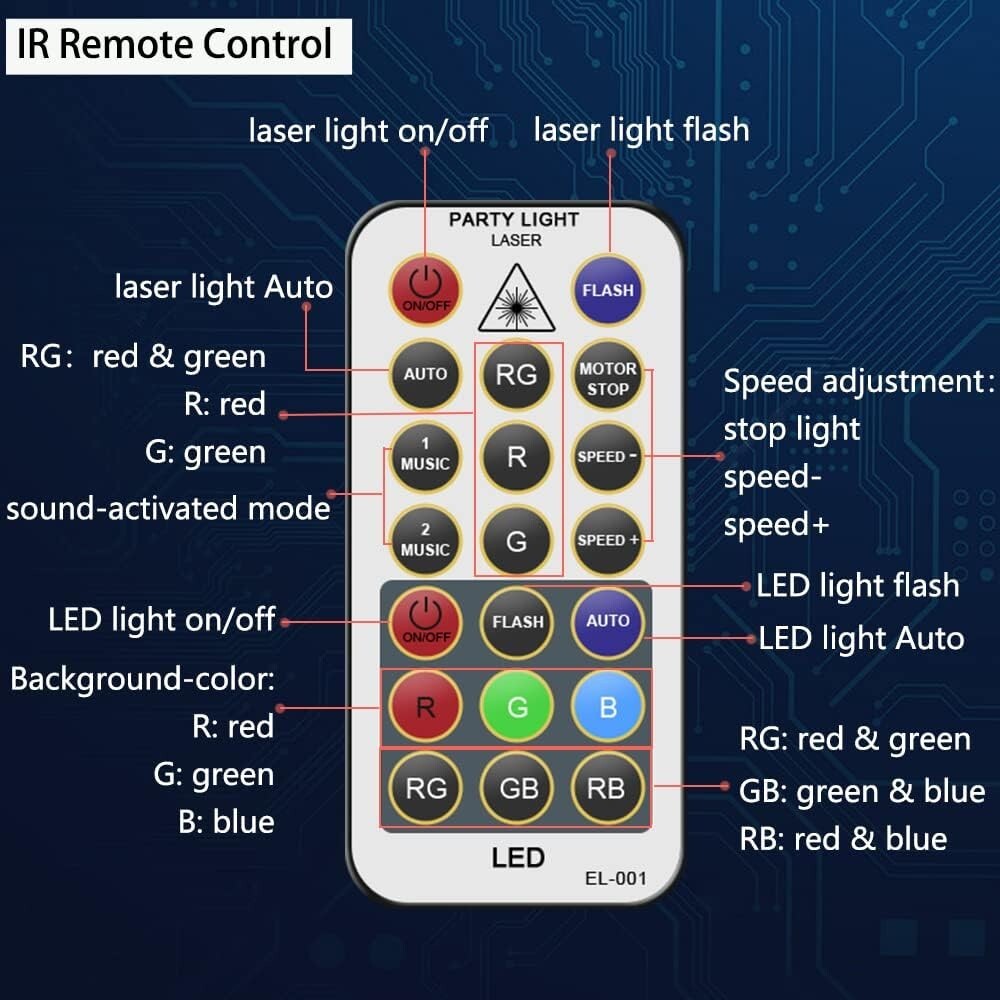 DJ Disco Lights with Remote Control - Sound Activated Laser Projector