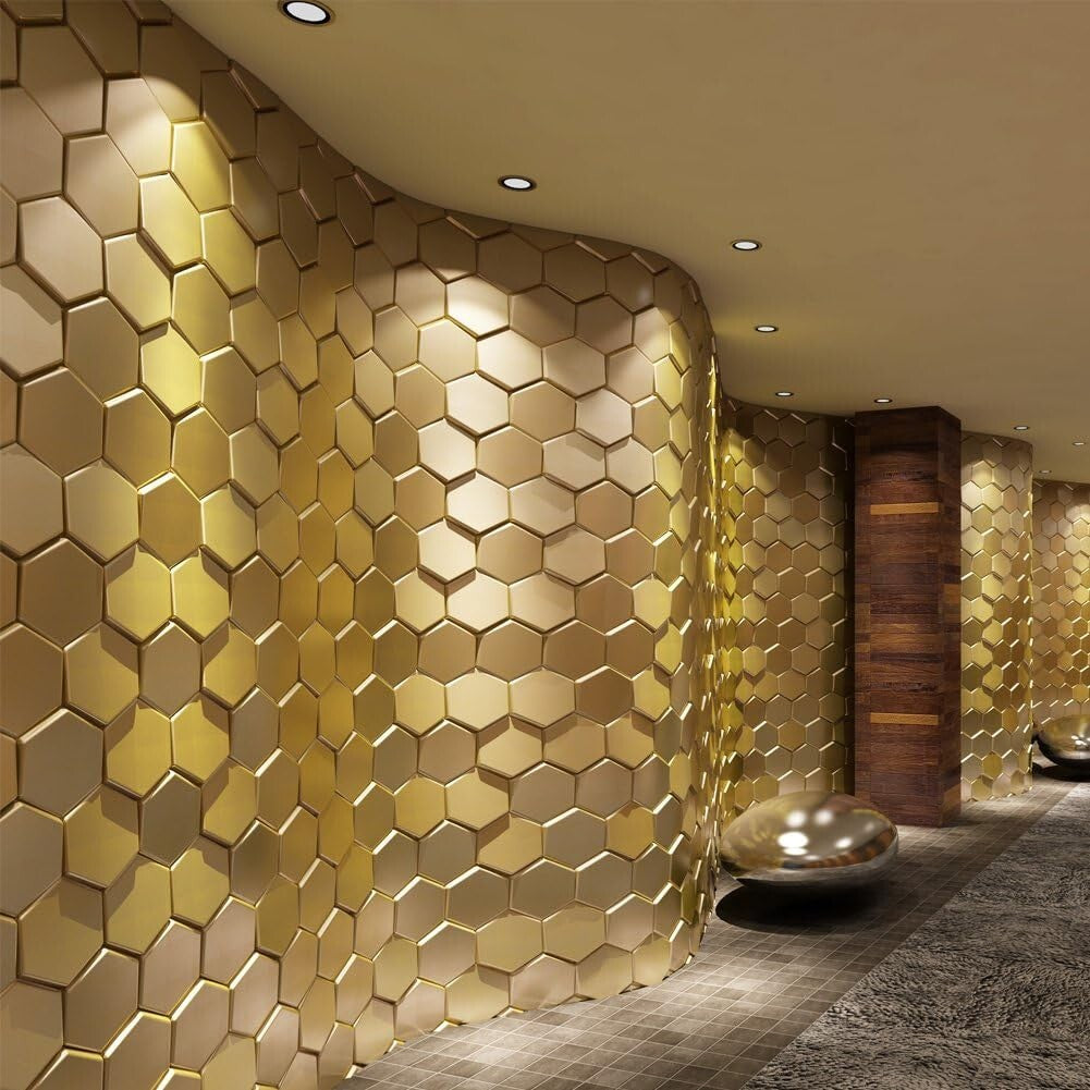 Elegant 20-Piece Gold Hexagon Faux Leather 3D Wall Panels for Stylish Interiors