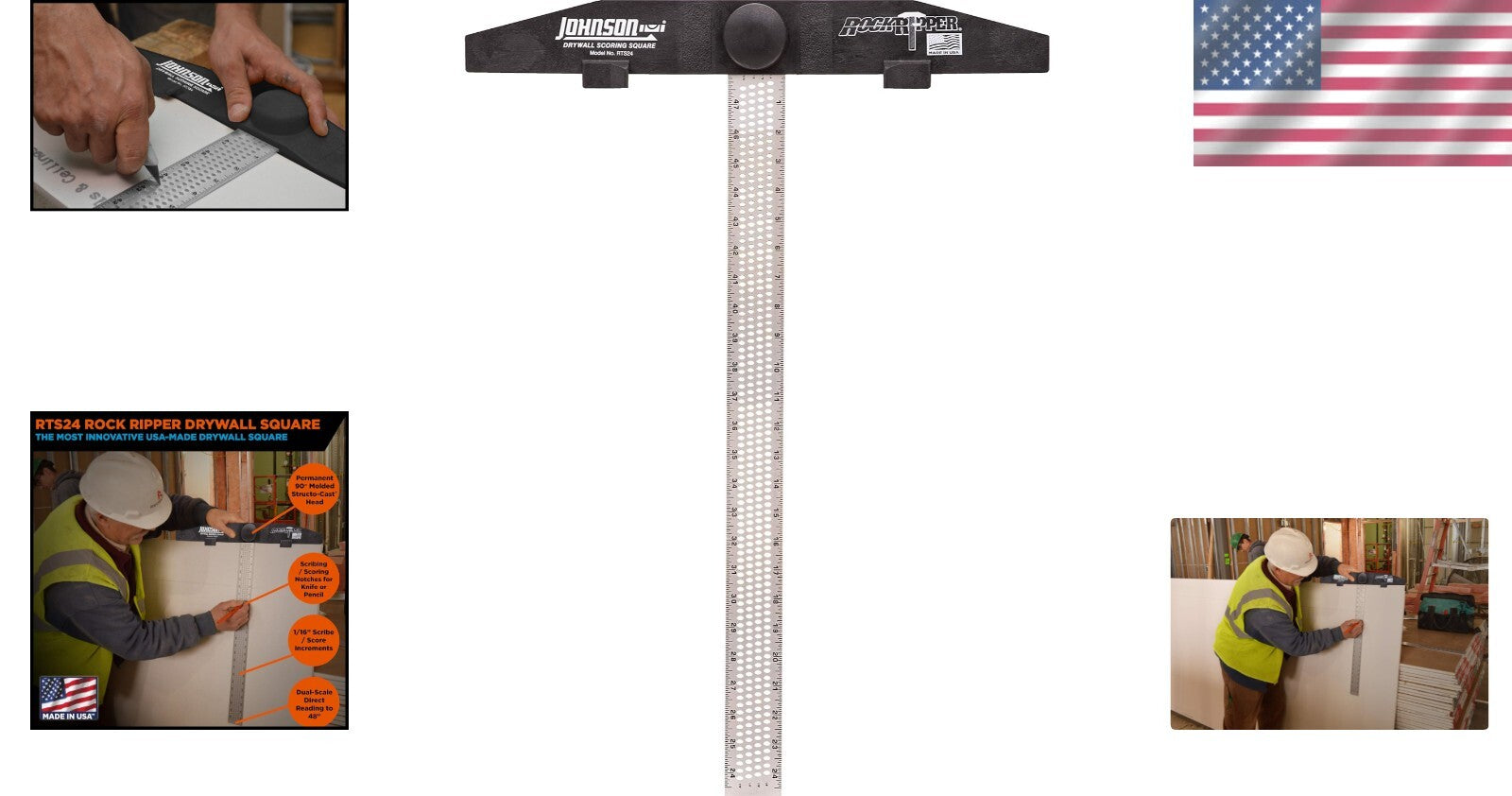 24" RockRipper Drywall Square with Structo-Cast Head - Durable Scoring Tool