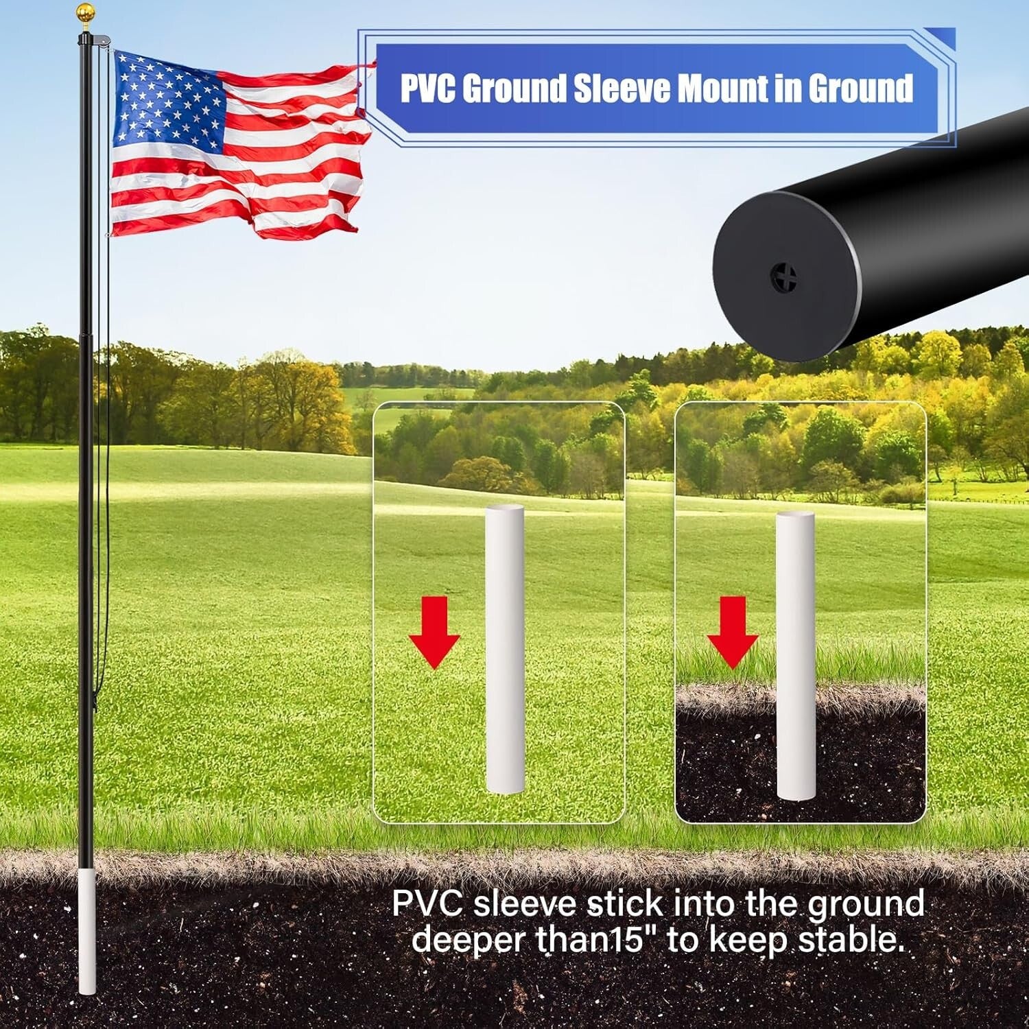 Sturdy 20FT Aluminum Flag Pole Kit with Golden Ornament & Durable Accessories
