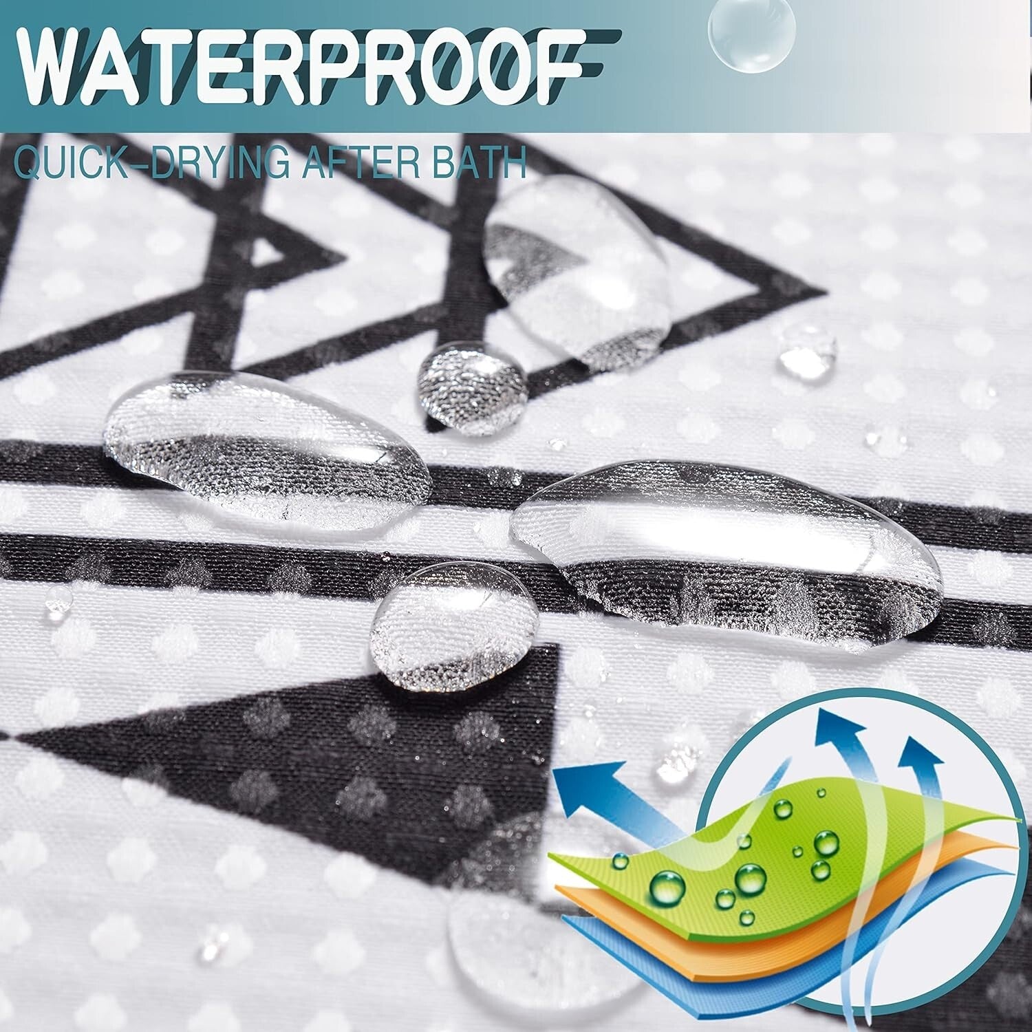 Boho Waffle Weave Shower Curtain with Snap-in Liner - Waterproof & Stylish 71x84