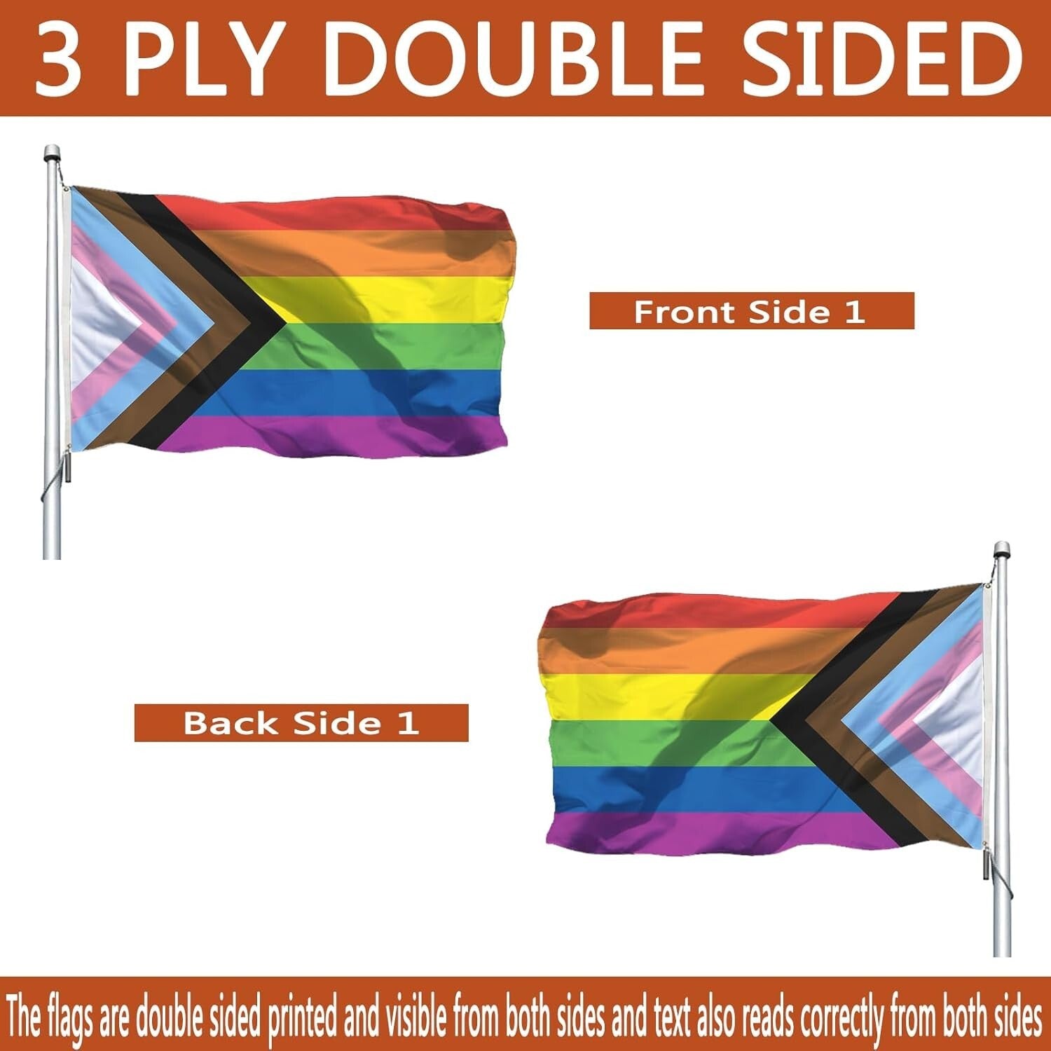 5x8 ft Sturdy Progress Pride Banner - Double-Sided Rainbow Flag for Celebrations