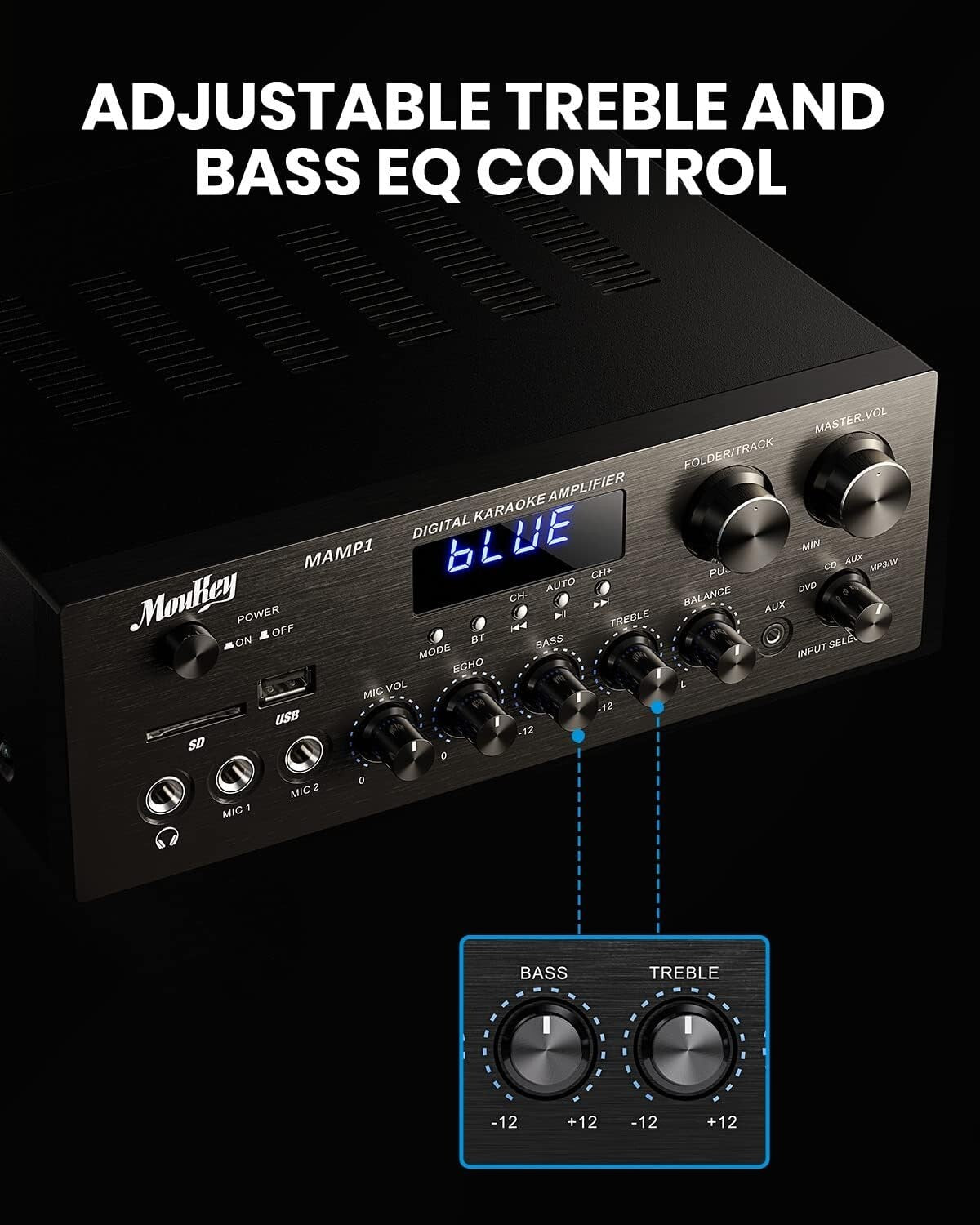 Compact 2.0 Channel Audio Amplifier with Bluetooth & Multiple Inputs System