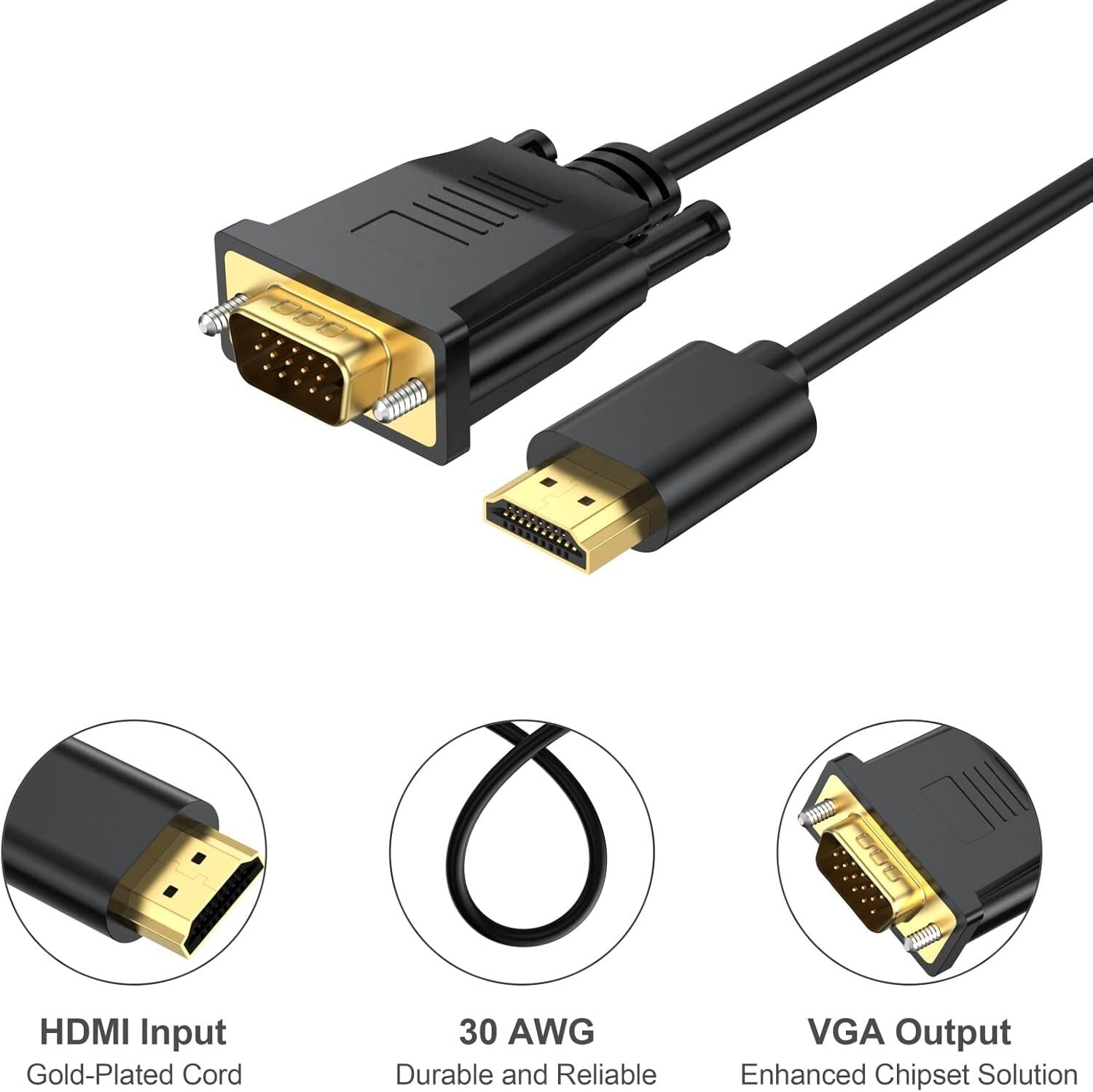 1080P HDMI to VGA Cable Set - 10-Pack 3FT Male to Male for Multiple Devices