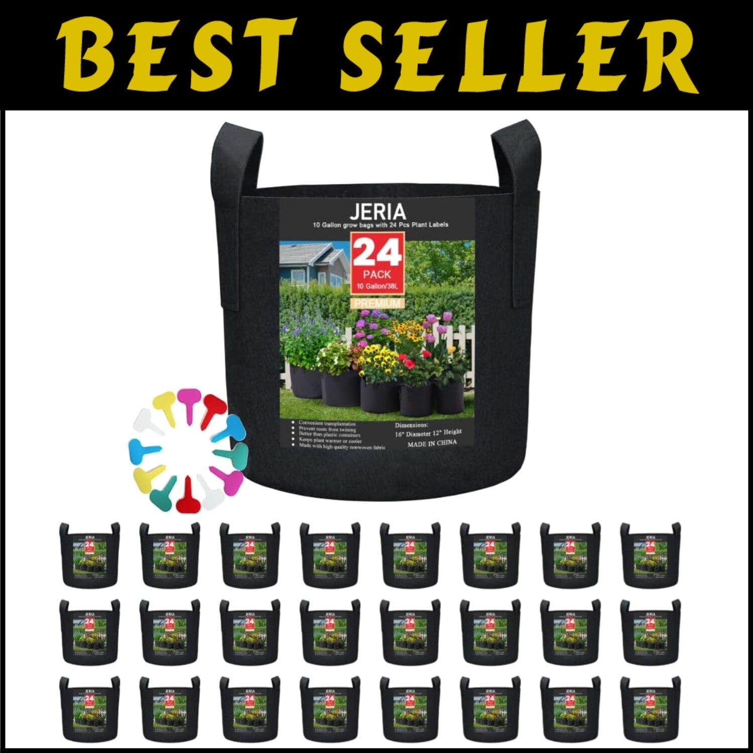 Garden-Ready 24-Pack of 10 Gallon Grow Bags - Superior Drainage Included