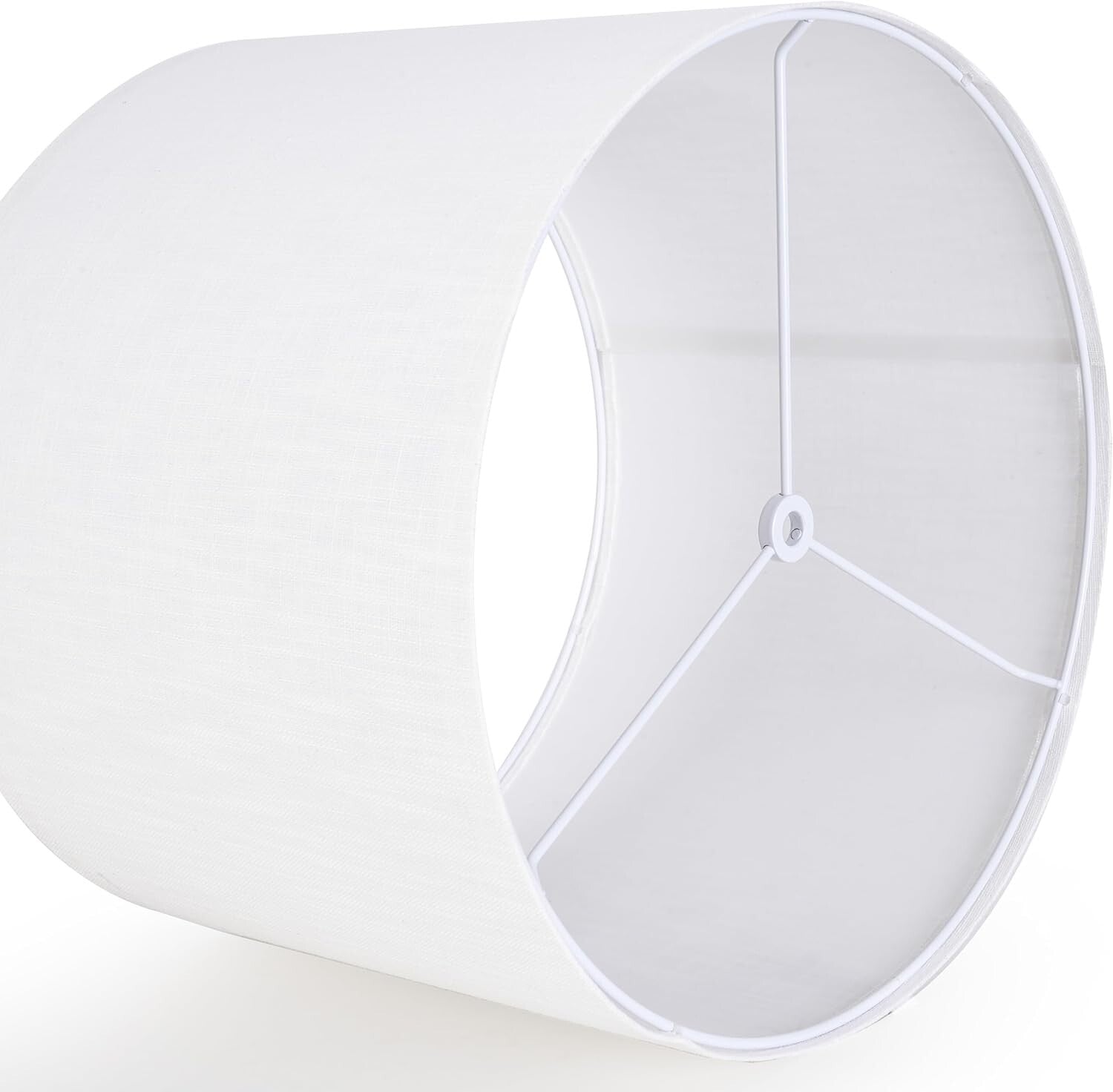 Easy Assembly White Linen Drum Lampshades - 16" Large Set of 2 for Versatile Use