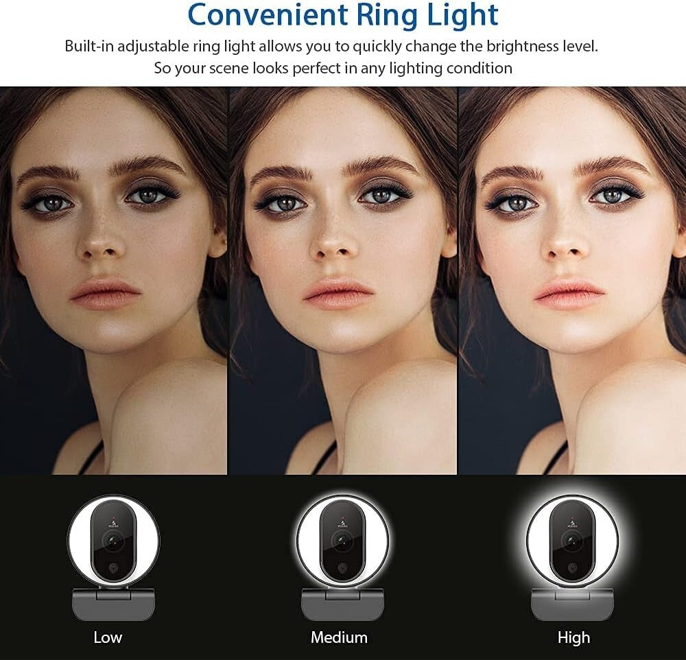 N680E 1080P Webcam with Ring Light & Dual Microphones – Perfect for Streaming