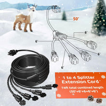 Load image into Gallery viewer, Heavy-Duty 16/3C 4-Outlet Splitter Extension Cord, 74 FT Ideal for Outdoor Decor