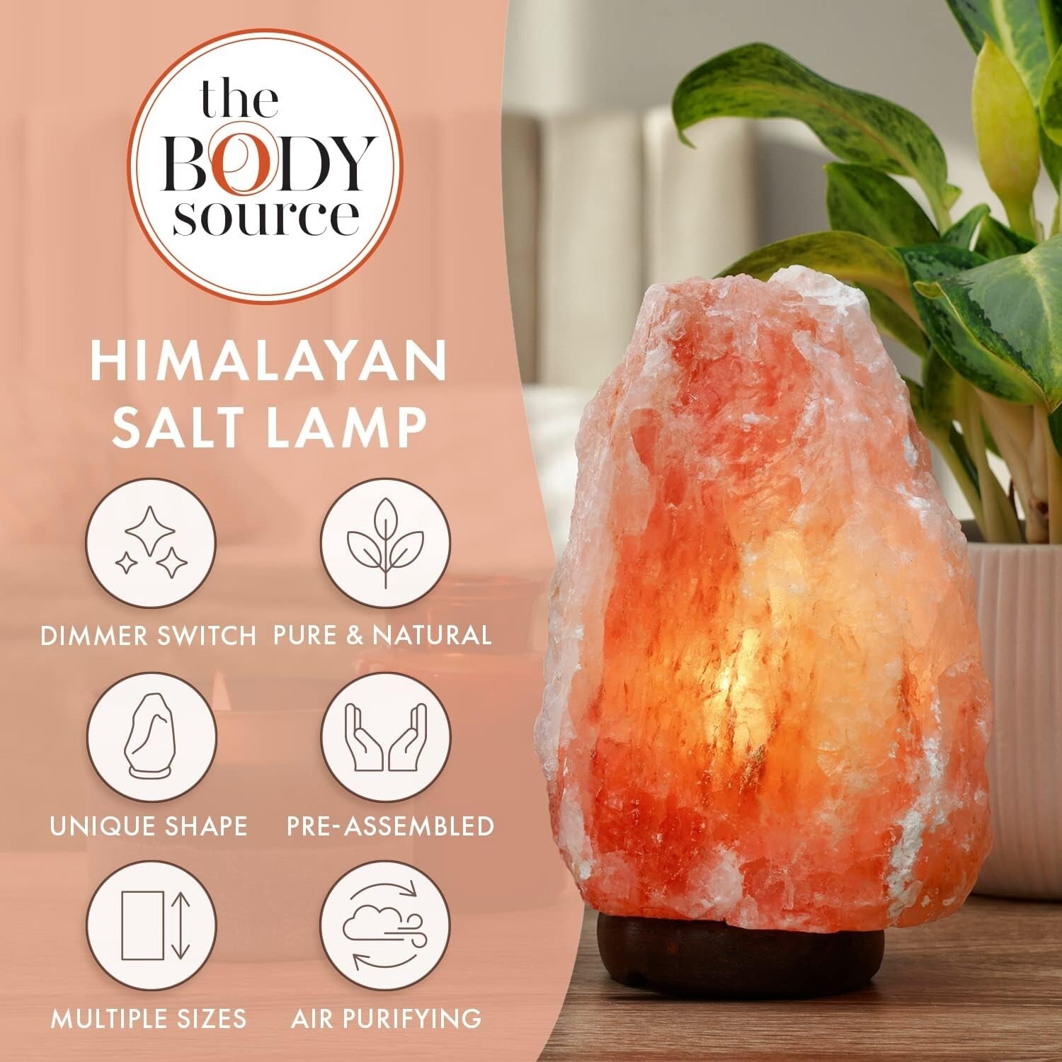 Elegant Dimmable Himalayan Salt Lamp 10-12 Inches | Natural Orange Glow