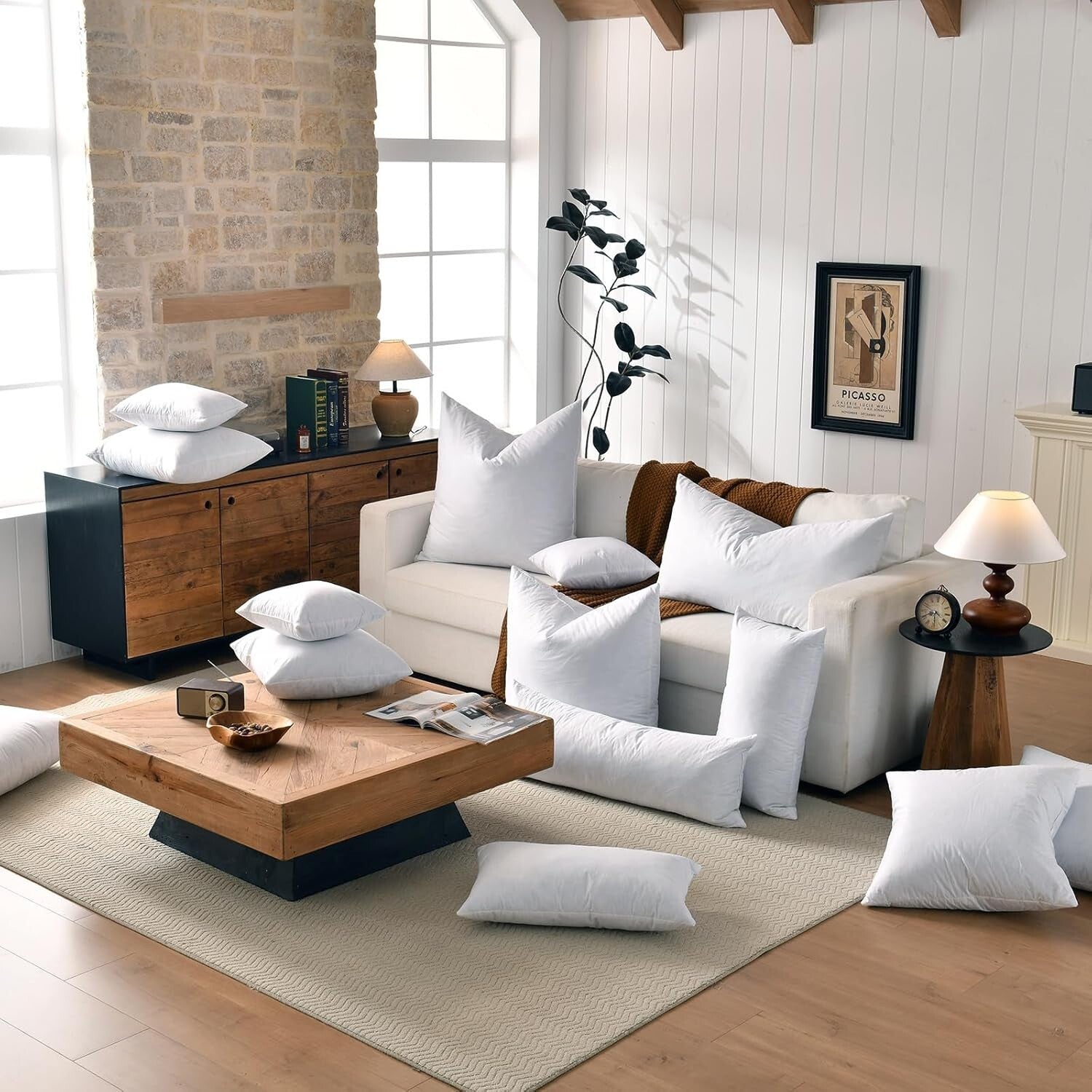 Decorative Throw Pillow Inserts 22in - Set of 2 Feather-Covered White Cushions