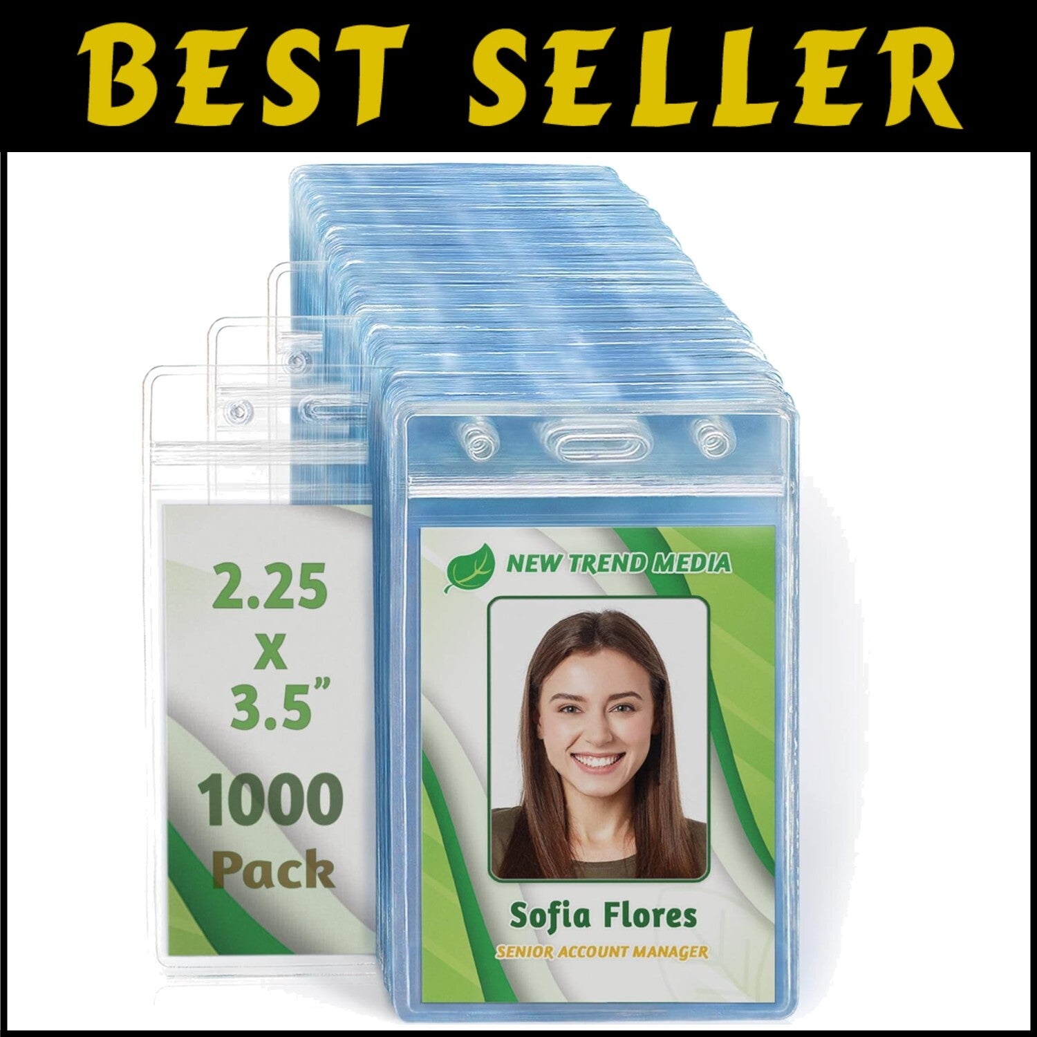 1000-Pack Vertical ID Card Protectors - Waterproof & Resealable Badge Holders