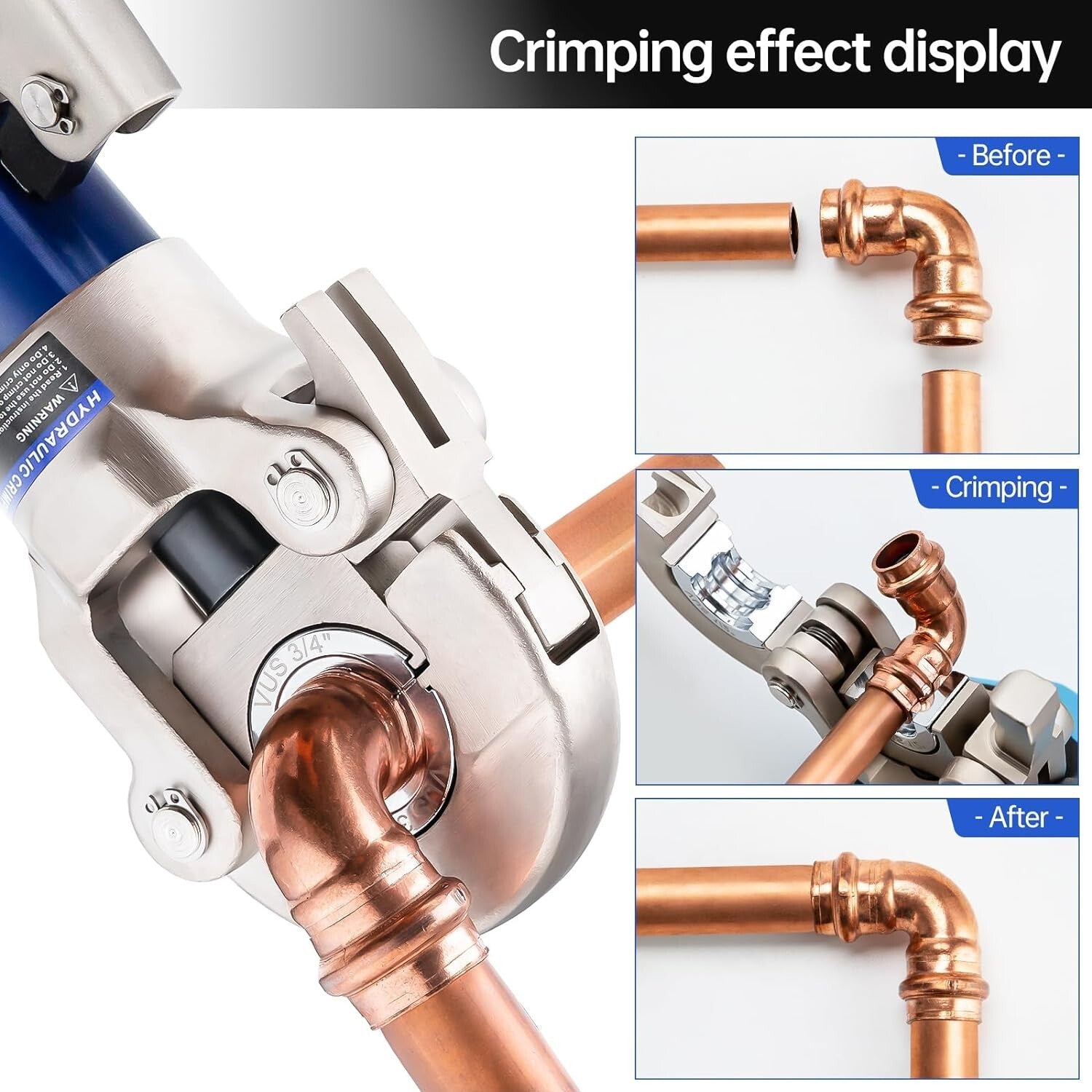 Lightweight Aluminum Copper Press Crimper with Ergonomic Grip - 3 Sizes Included