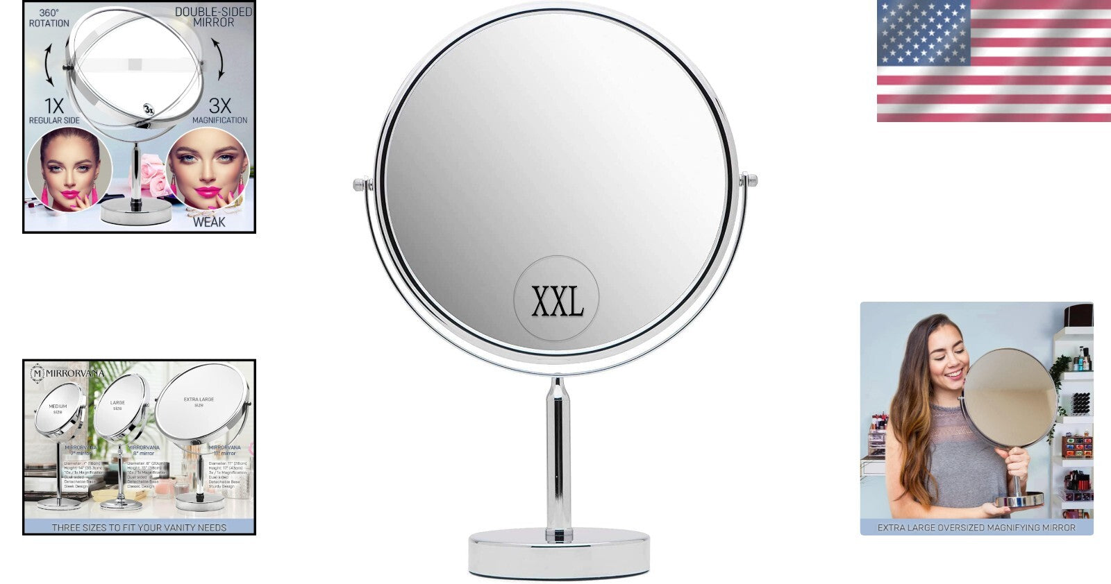 17" Tall Round Vanity Mirror with 3X Magnification - Chrome Polished Finish