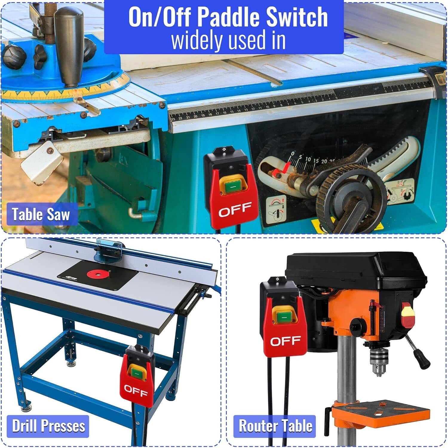 Safety Switch 2-Pack: 120V Router Table Toggle with Large Emergency Paddle
