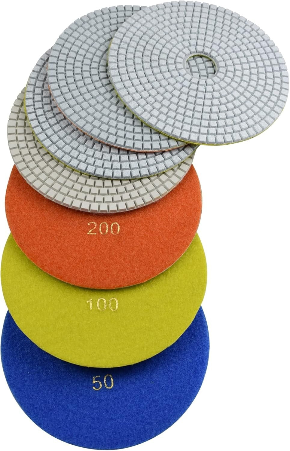 Flexible 6" Diamond Polishing Pads - 7-Step Velcro Discs for Stone Surfaces